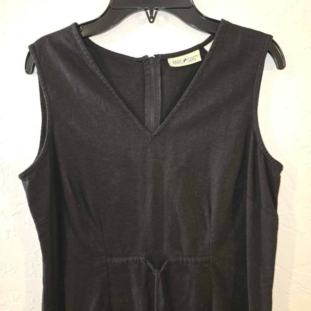 White Stag Linen Blend Black Sleeveless Sundress V Neck Womens Small Size 4/6 - Picture 2 of 9